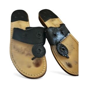 Jack Rogers Heritage black Leather Slip-On Flat Thong Sandals Women's Sz 8 m